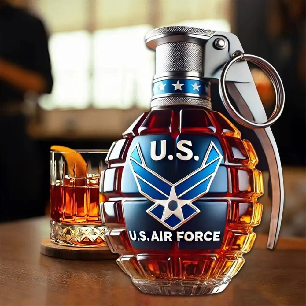 For Home Bar Kitchen Military Engraved Whiskey Bottle Hand Shaped Glass Unique Veteran Commemorative Gift