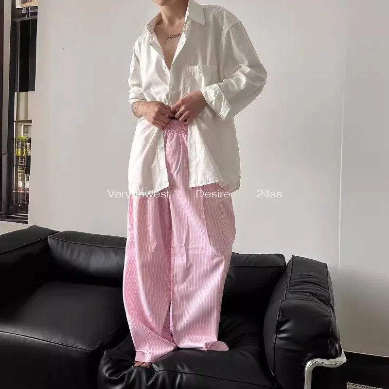 Koppelsbroeken Amerikaanse blauwe strepen Patchwork Geruite broek met wijde pijpen Huiskleding Bovenkleding Huidvriendelijk Veelzijdig Los