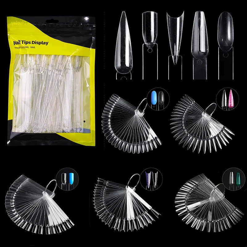 50pcs/bag Nail Color Card for Nail Art Display False Tips Clear Nature Nail Art Display Oval Fan Style Practice Manicure Tools