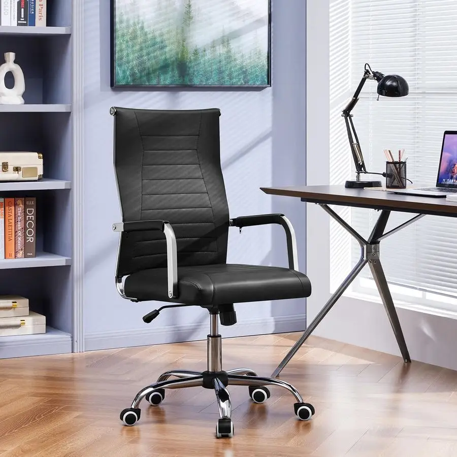 PU Leather Managerial Chair High Back Computer Desk Chair Management Task Chair Swivel Rolling Chair with Ergonomic Backrest and
