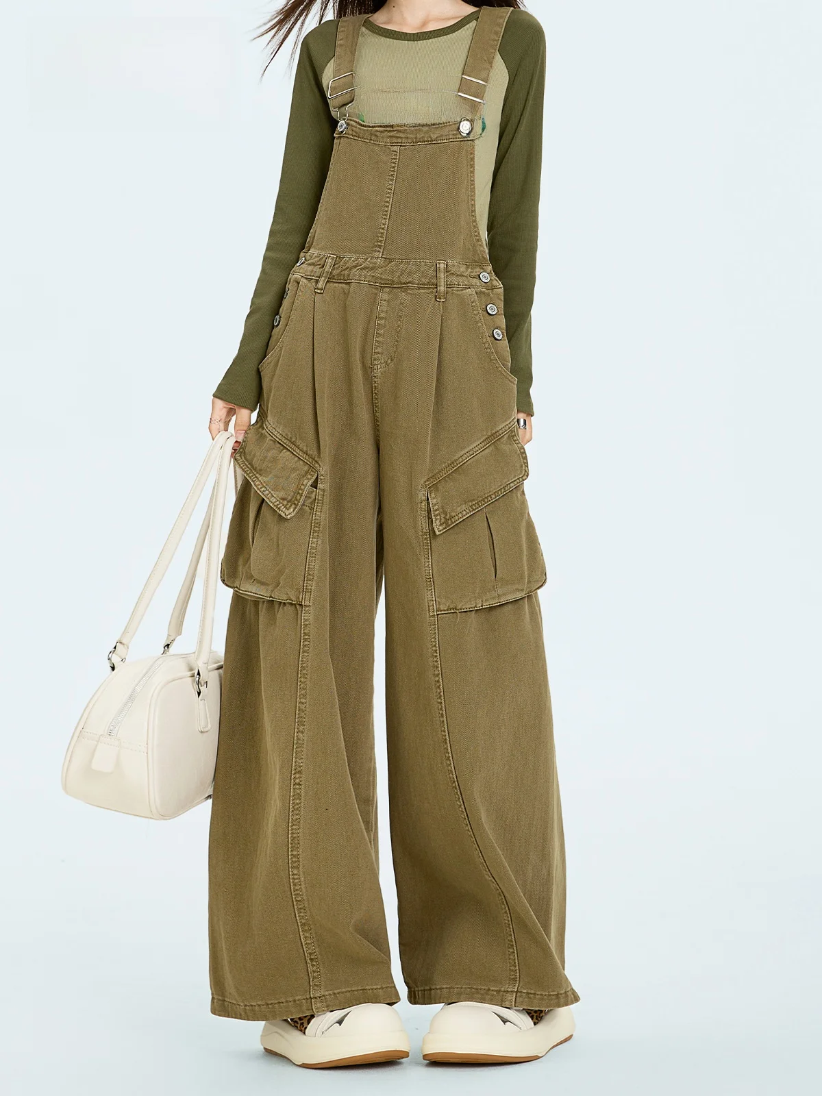 Mono vaquero Retro para mujer, pantalones holgados de pierna recta, pantalones de pierna ancha, cintura alta, cremallera, informal, cómodo, Faion coreano Sle