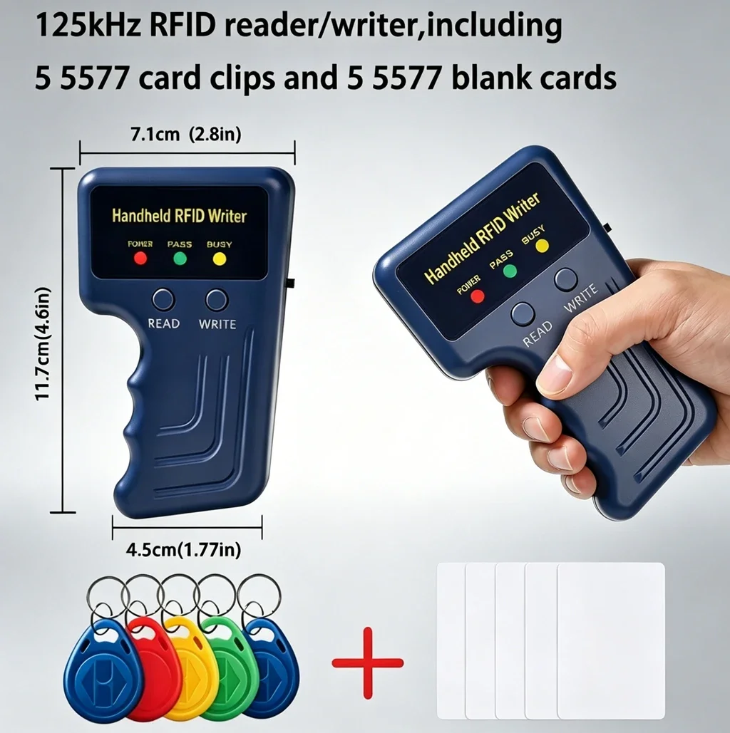 Handheld 125khz RFID Reader Writer,AWID and HID Copier with 5 T5577 Keyfobs & 5 White Cards