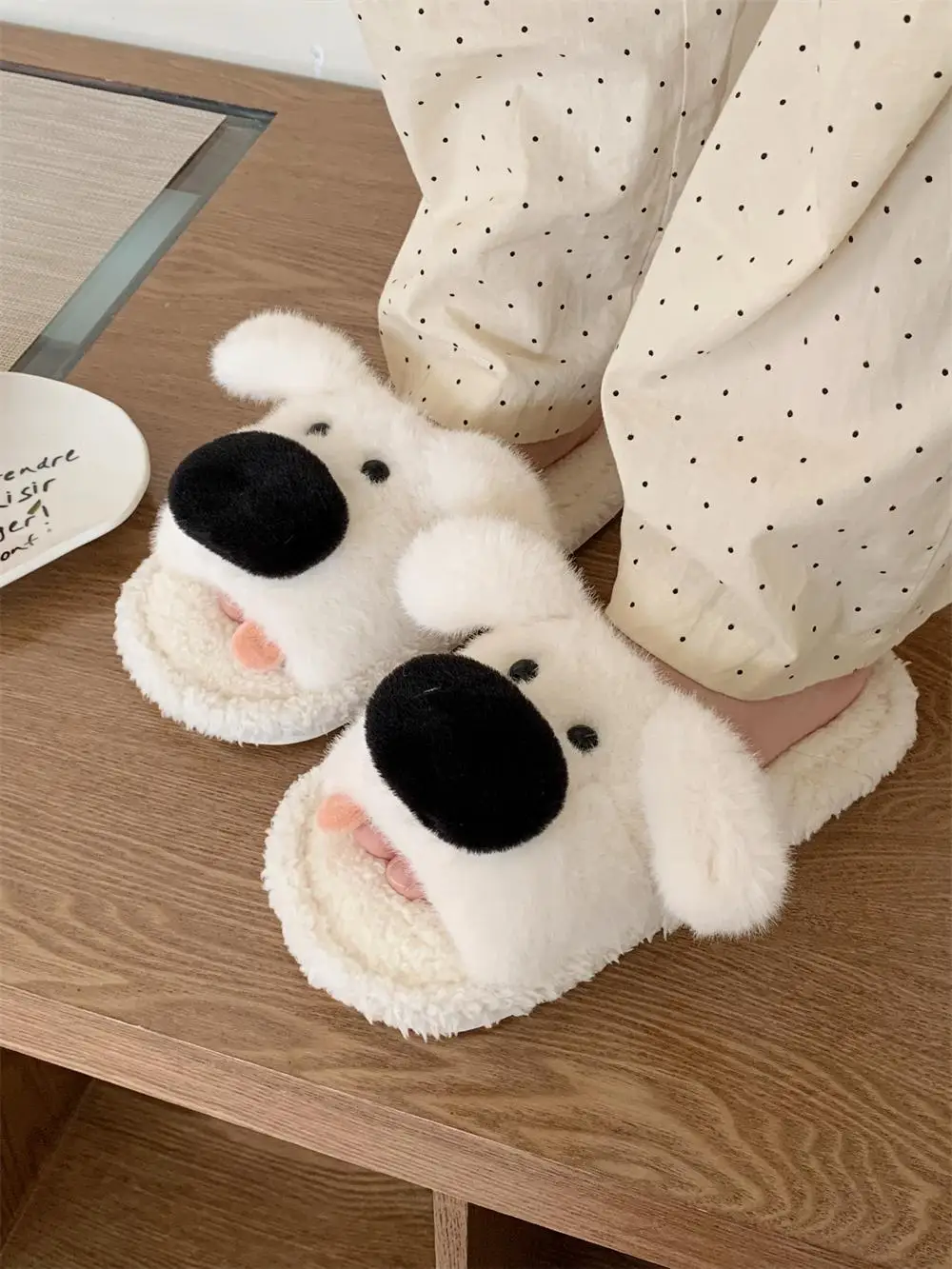 Casual Home Slippers For Couple Men's And Women's Straight Haired Cotton Slippers Fun Dog Soft And Cute Soft Sole Anti Slip