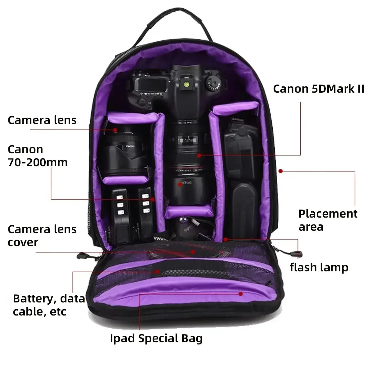 Multi-functional Waterproof DSLR SLR Camera Backpack Rucksack Bag Case for Canon Nikon Sony Lightweight Large Capacity