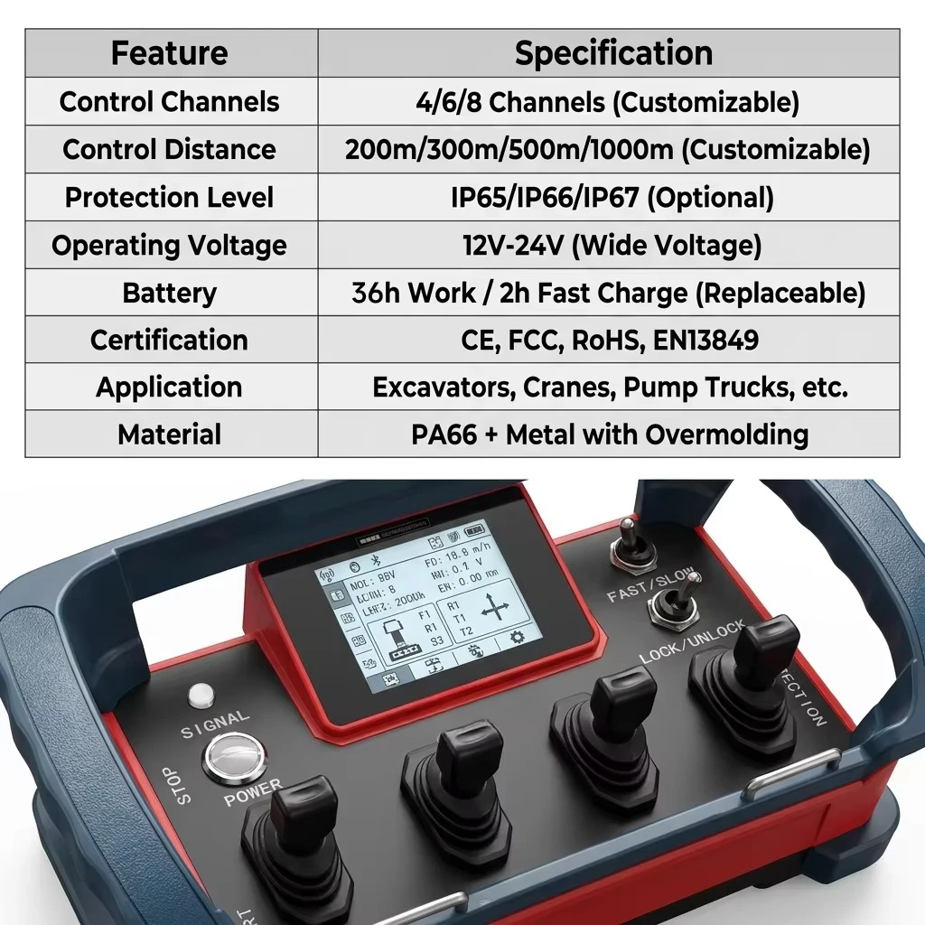 NM-031 IP67 Waterproof Automatic 4 Joystick Hydraulic Proportional Wireless Remote Control for Crane Truck 12V 24V 500m Range