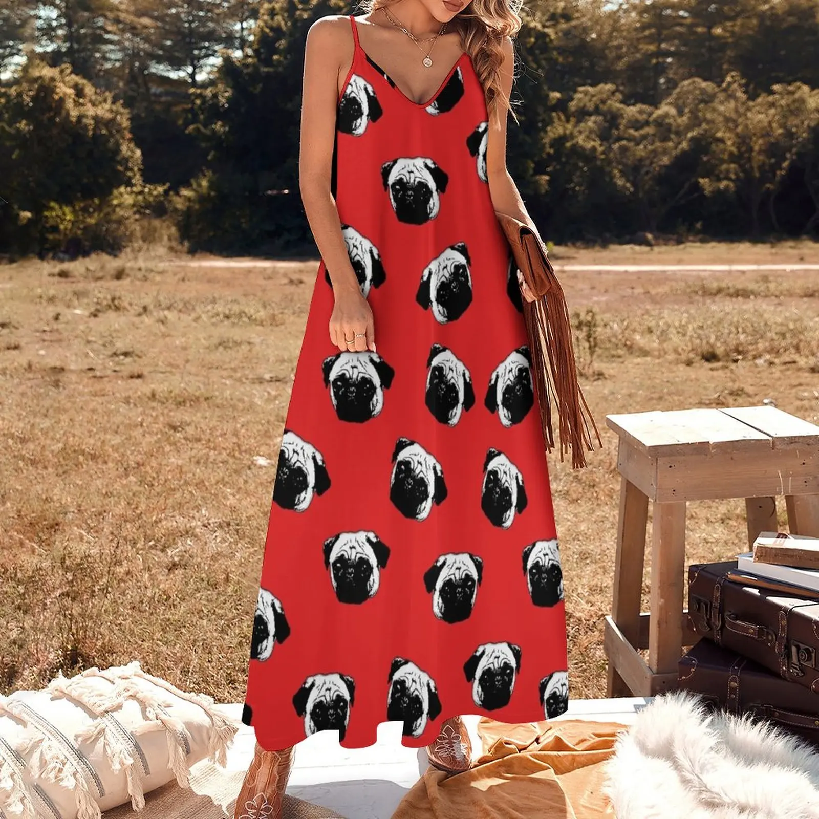 Pug dog pattern Sleeveless Dress Clothing evening dress ladies