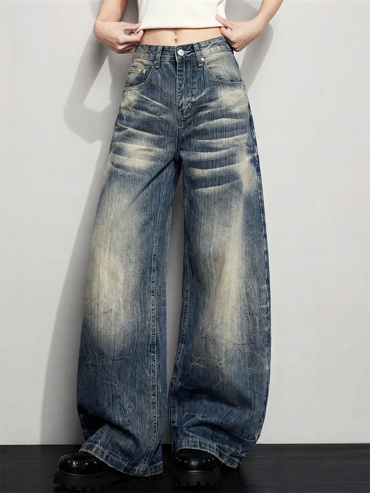 

High Waist Wide Leg Vintage Washed Distressed Loose Fit Slimming Long Jeans for Women plus Size Casual Wear Medium Denim