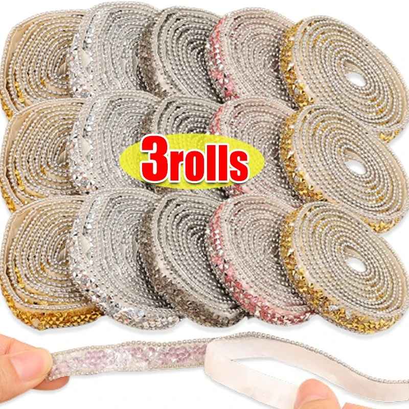 

1/3rolls 2025 New Resin Rhinestone Ribbon Self Adhesive Diamond Ribbon Crystal Roll Glitter Diamond Belt Bling for DIY Art Craft