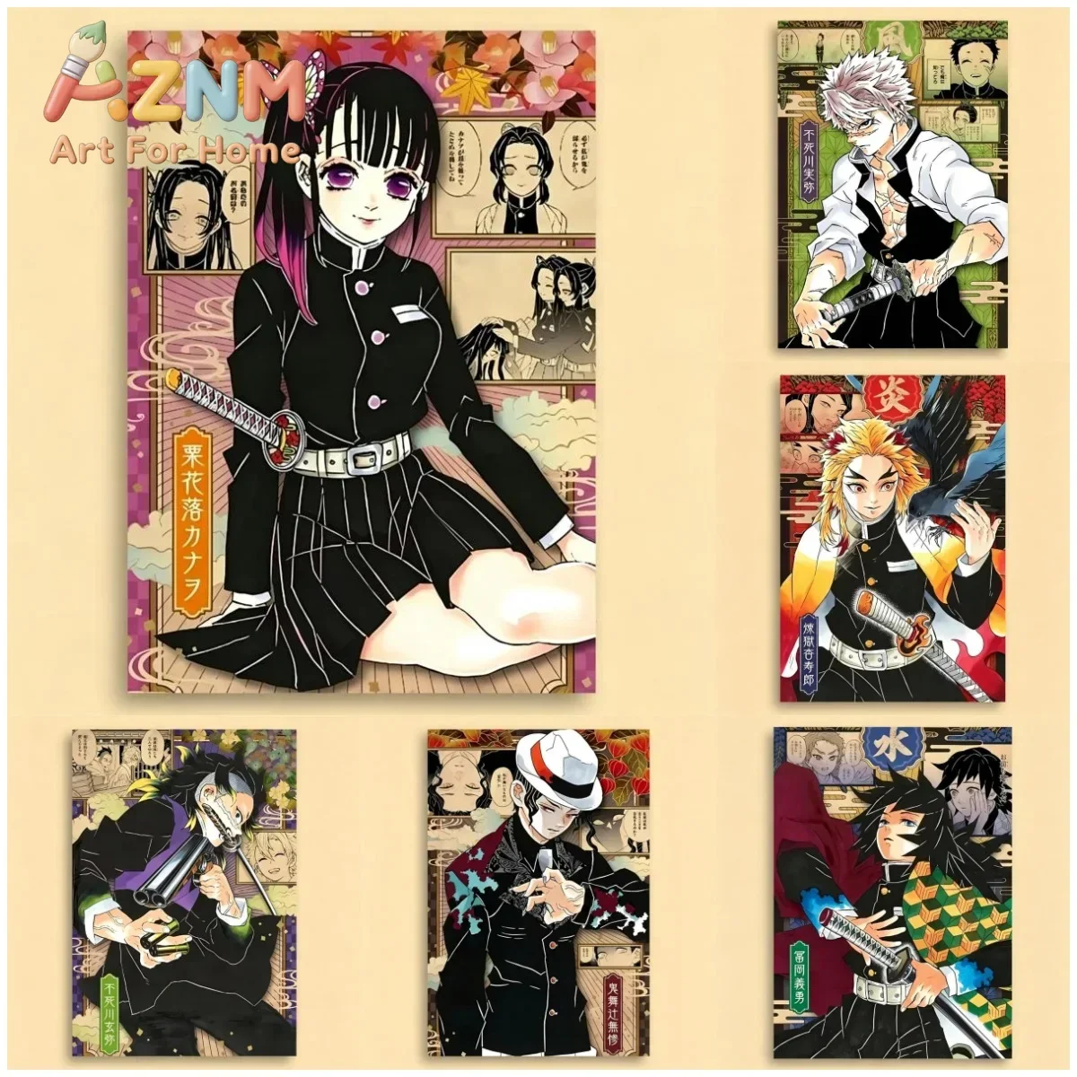 AZNM Demon Slayer Classic Anime Characters Canvas Wall Art Frameless Print Poster for Bedroom Living Room Home Wall Decor
