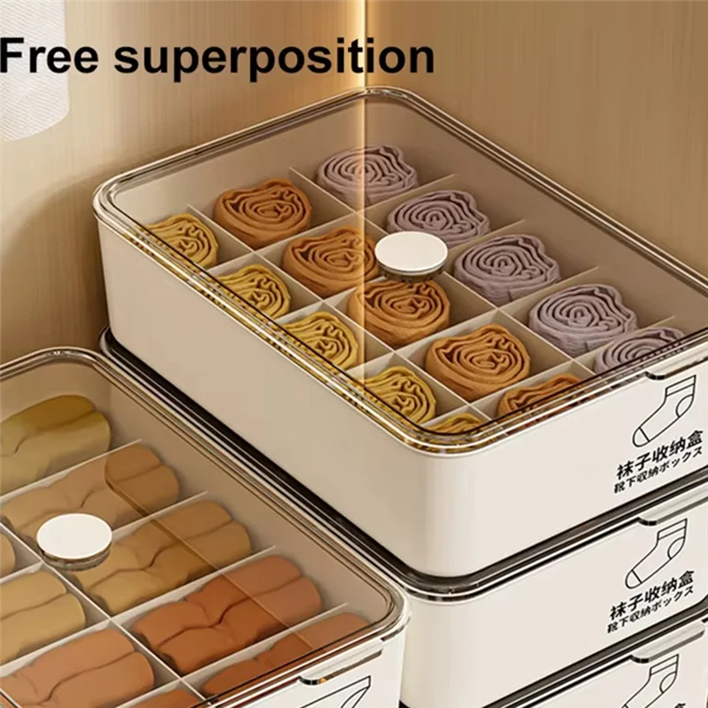 

Ящик для хранения нижнего белья T99C с пылезащитной крышкой, органайзер для носков в спальне, компактный ящик-разделитель для одежды