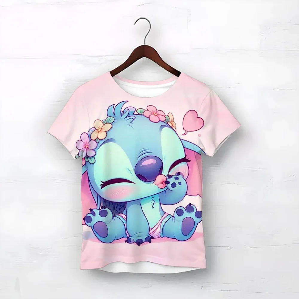 

Vibrant and Fashionable Lilo&Stitch Disney Cartoon Printed T-shirt for Boys and Girls Universal Children's Short Sleeved Shirt