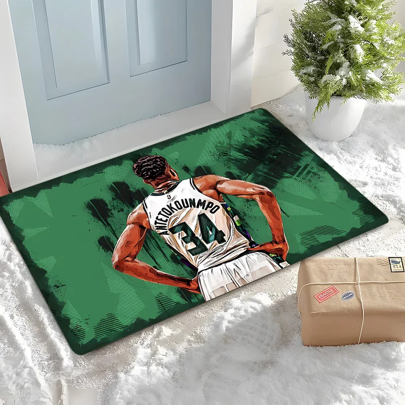 1pc of Flannel Doormat Suitable for Both Indoor And Outdoor Use, Featuring a Design Inspired by Bucks 24 Basketball Players. It