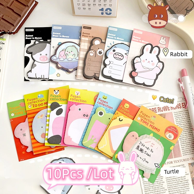 cute animal cartoon memo pad escrita decorativa notepad kawaii coelho vaca urso sticky notes papelaria da escola infantil 10 pcs por lote 01