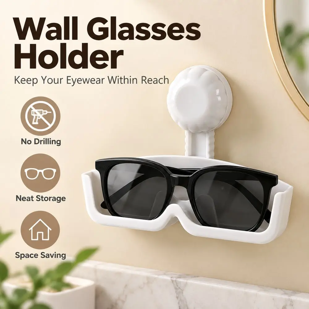 New Suction Cup Wall Glasses Holder Wall Mounted Removable Eyeglass Holder Stable Glasses Storage Rack Home Storage