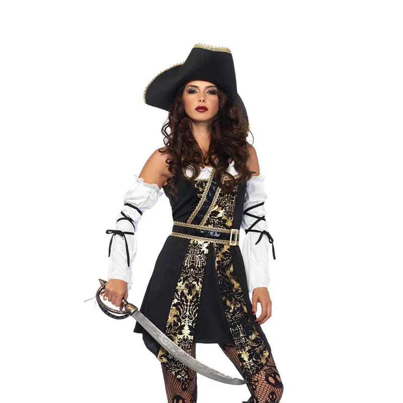 

Medieval Female Gothic Caribbean Pirate Fancy Dress Halloween Vintage Royal Court Captain Jack Sparrow Masquerade Cosplay Costu