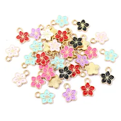 50Pcs 11x9mm Small Alloy Flower Charms Pendants Multi Colors For DIY Bracelet Necklaces Jewelry Making Accessories