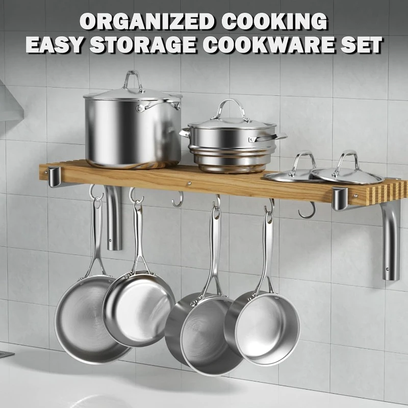 Stainless Steel Kitchen Cookware Sets 12-Piece, Multi-Ply Full Clad Pots and Pans Cooking Set with Stay-Cool Handles