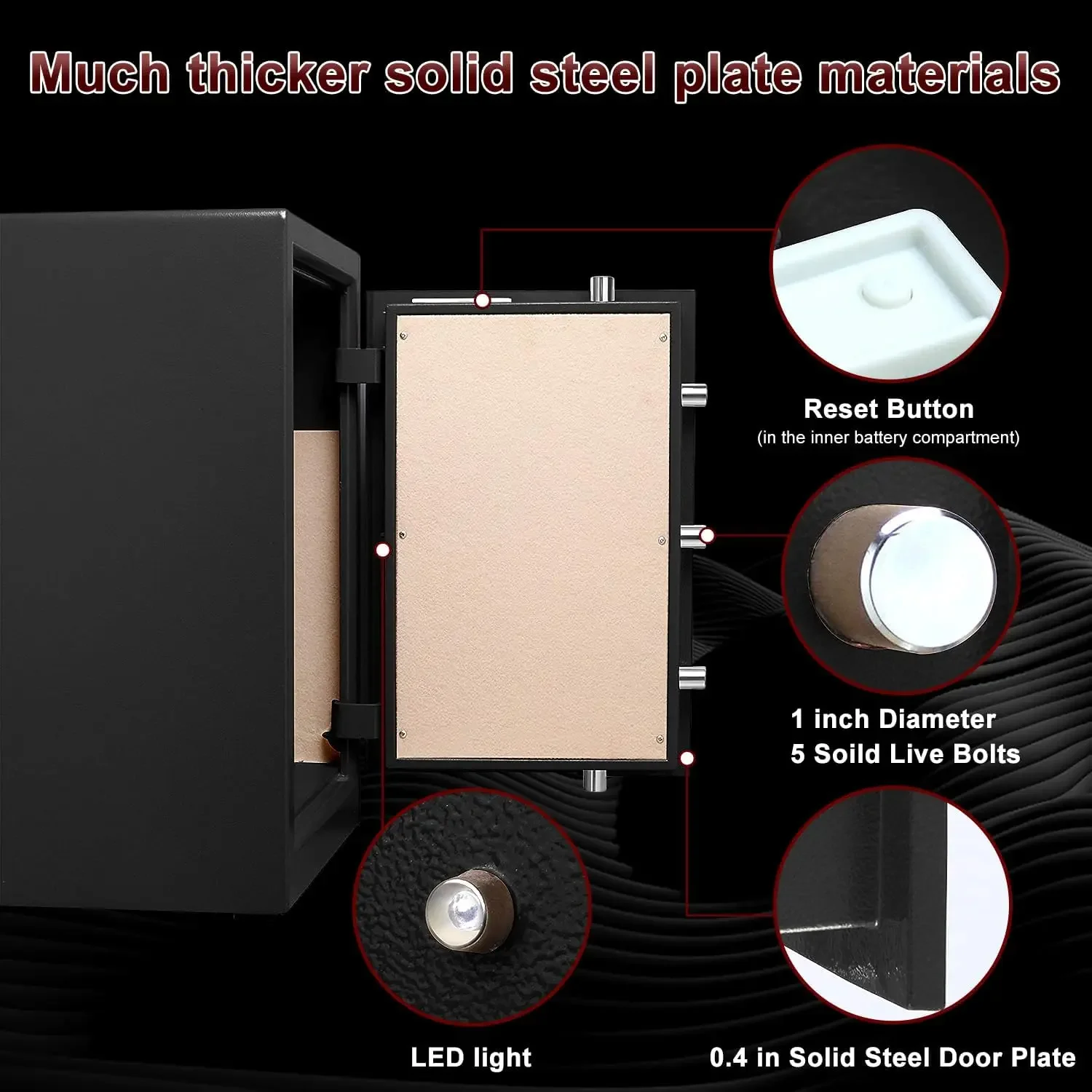 Safe Box,Home Safe,Large Security Box with Double Safety Key Lock and Password for Money and Document,3.7 Cubic Black