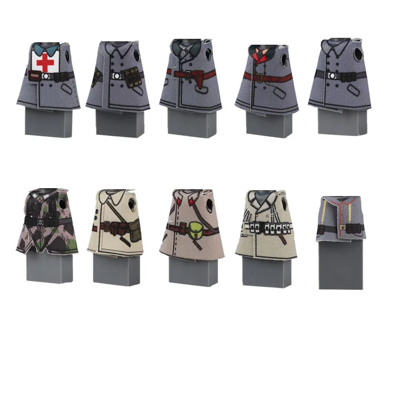 MOC WW2 Military German Soviet USA Soldier Fabric Coat Series Building Blocks Figures Camouflage Clothing Weapon Army Toys Gifts