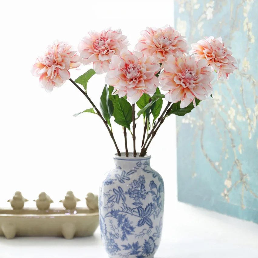 4 Stück Feuchtigkeitsspendende Künstliche Dahlien mit Echtem Touch für Hochzeitsdekoration, Brautstrauß, Heimdekoration, Partytisch-Blumendekoration – Detail 2