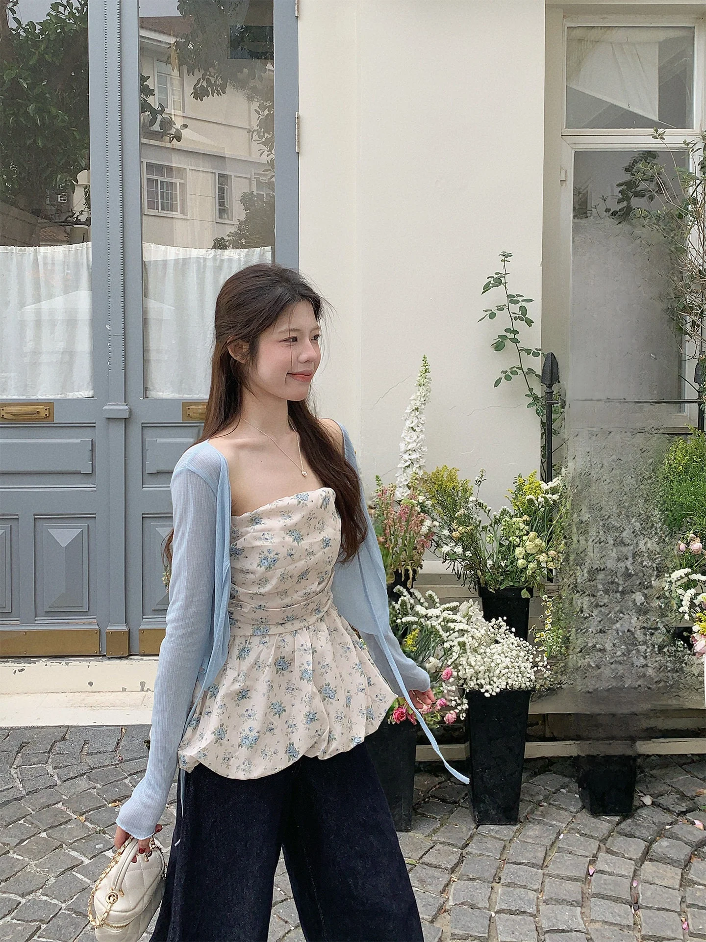 

Spring 2026 Women's Floral Knitted Cardigan And Tank Top Set Belted Short Sleeve V-Neck Slim Fit Elegant Style Fashion Set