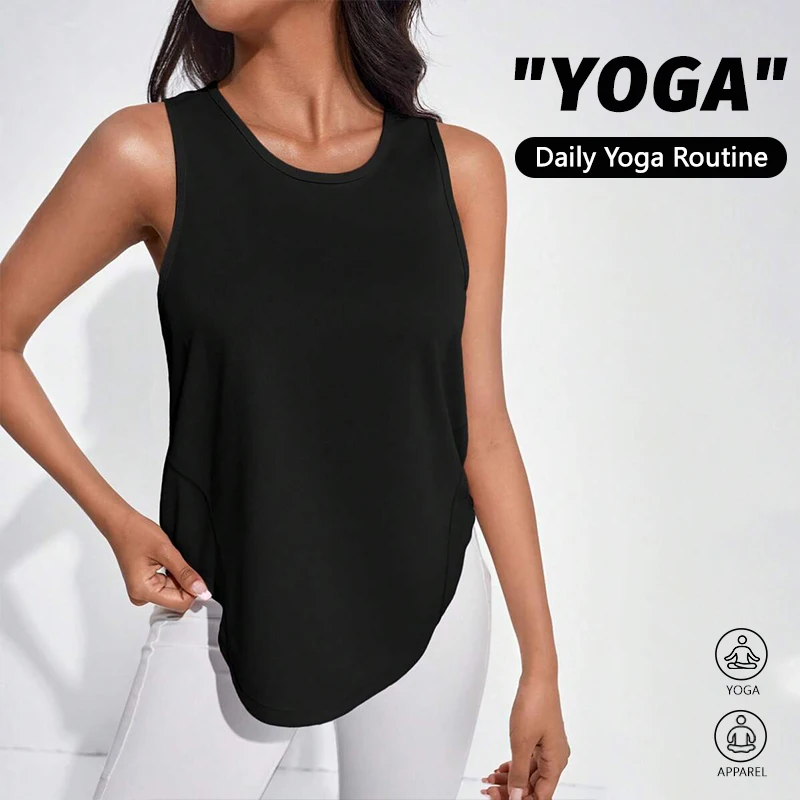 Womens Black Quick Drying Sports Vest Casual Breathable Soft Summer Sleeveless Gym Outdoor Fitness Wear Womans Tank Shirts