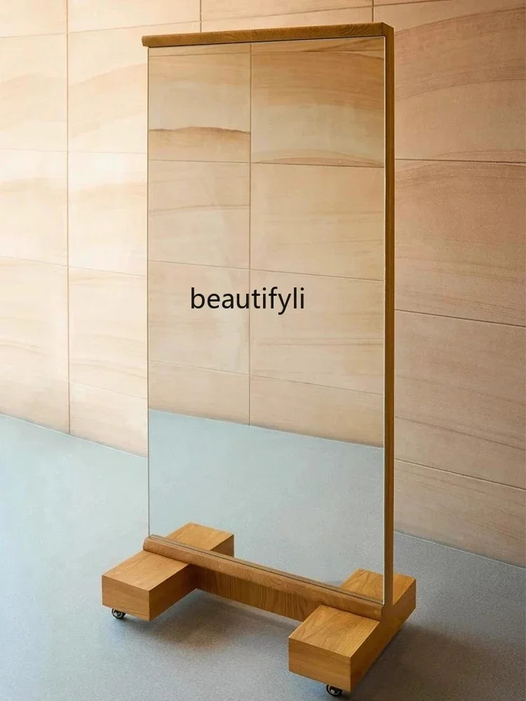 X Clothing store mirror shows thin whole body, high-end mobile mirror is simple, floor white and high solid wood mirror