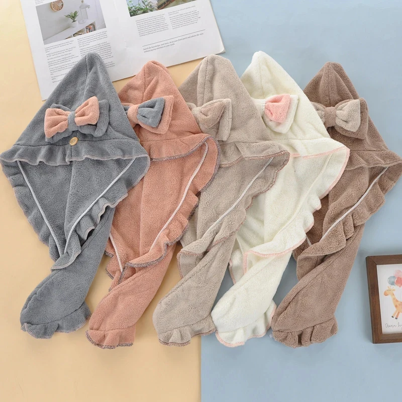 

Плюшевые шапочки для сушки волос - с рюшами по краю, впитывающие влагу | Для дома и путешествий, супервпитывающий.