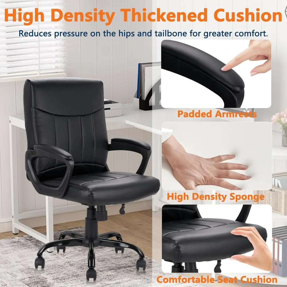 Mid Back Leather Office Executive Chair with Lumbar Support and Padded Armrestes Swivel Adjustable Ergonomic Design for Home