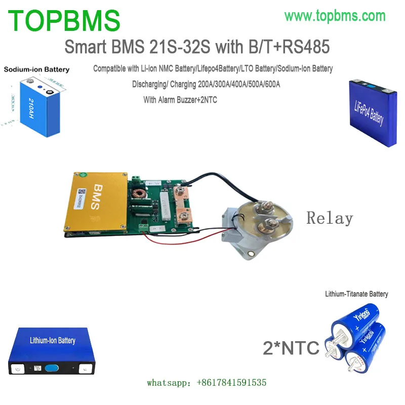 Topbms 21S-32S BMS 22S 26S 27S 28S 30S 32S 200A 300A 400A 500A บลูทูธ RS485 Modbus LifePo4ลิเธียม LTO tbattery