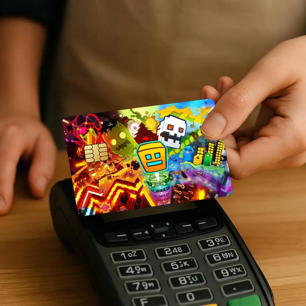 Game Geometry Dash Credit Card Stickers Skin for Bank Debit Decorative Protection 4PCS Decal Anti-scratch Waterproof