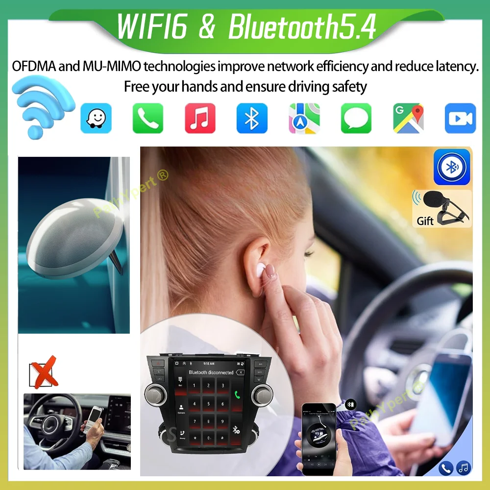 مشغل وسائط متعددة للسيارة يعمل بنظام أندرويد 15 لسيارة تويوتا هايلاندر 2007-2013، شاشة عرض تلقائية لاسلكية Carplay، نظام ملاحة GPS 2 DIN، واي فاي #3