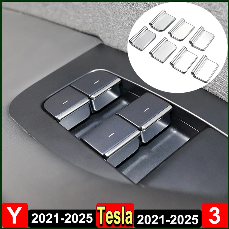 

for Tesla Model Y Juniper 2025 Window Lift Button Sequins Trim Sticker ABS Window Switch Button Cover Model 3 2024 Accessories