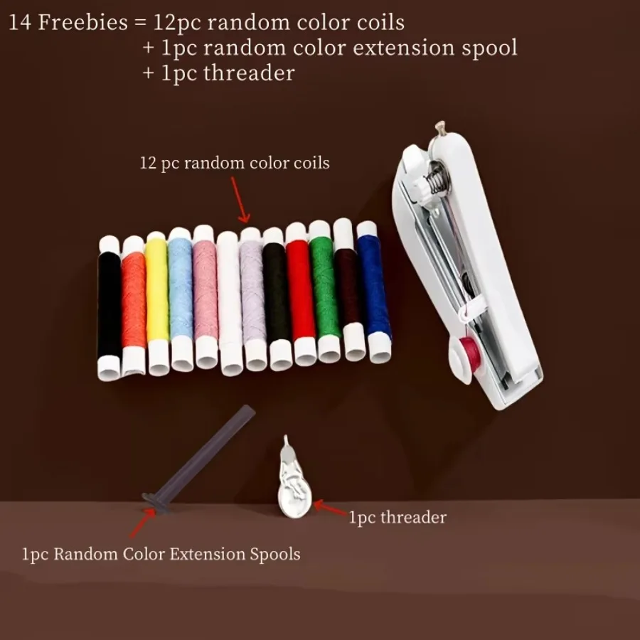 1set Mini Manual Sewing Machine Portable Handheld Sewing Tool with 12-color Yarn Simple Operation for Cloth Handy Needlework