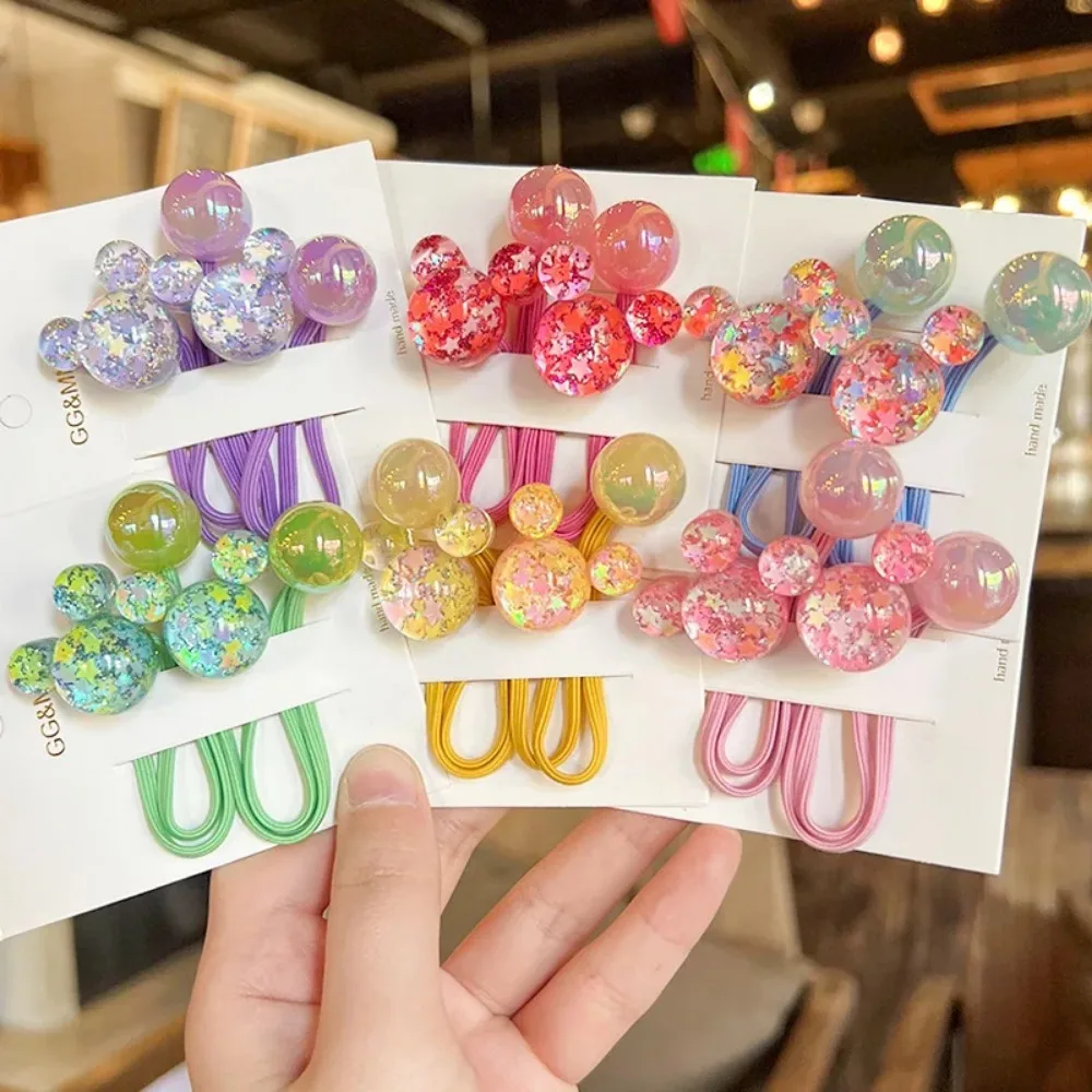 2PCS Cartoon Mouse Head Girls Lovely Elastic Hair Bands Princess Hair Accessories Children Hair Ties Baby Headwear image 2