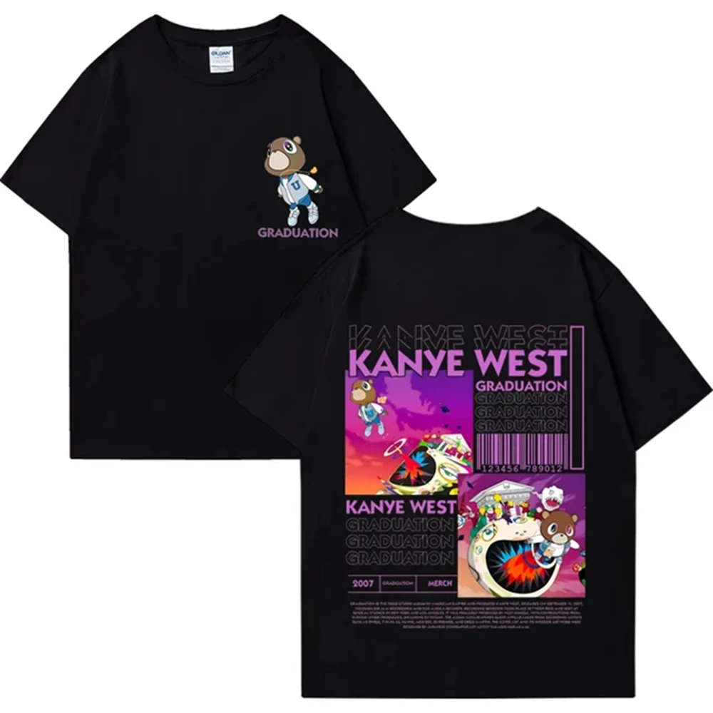 Kanye West Graduation Bear Dwustronnie drukowana koszulka Mężczyźni Kobiety Moda Hip Hop Cool Tops krótki rękaw Unisex T-shirty 72463