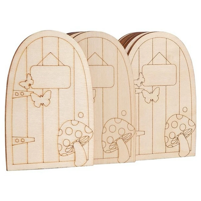 60PCS Door Blank Garden Door Hollow Out Wood Elf Door For DIY Christmas Craft Embellishments