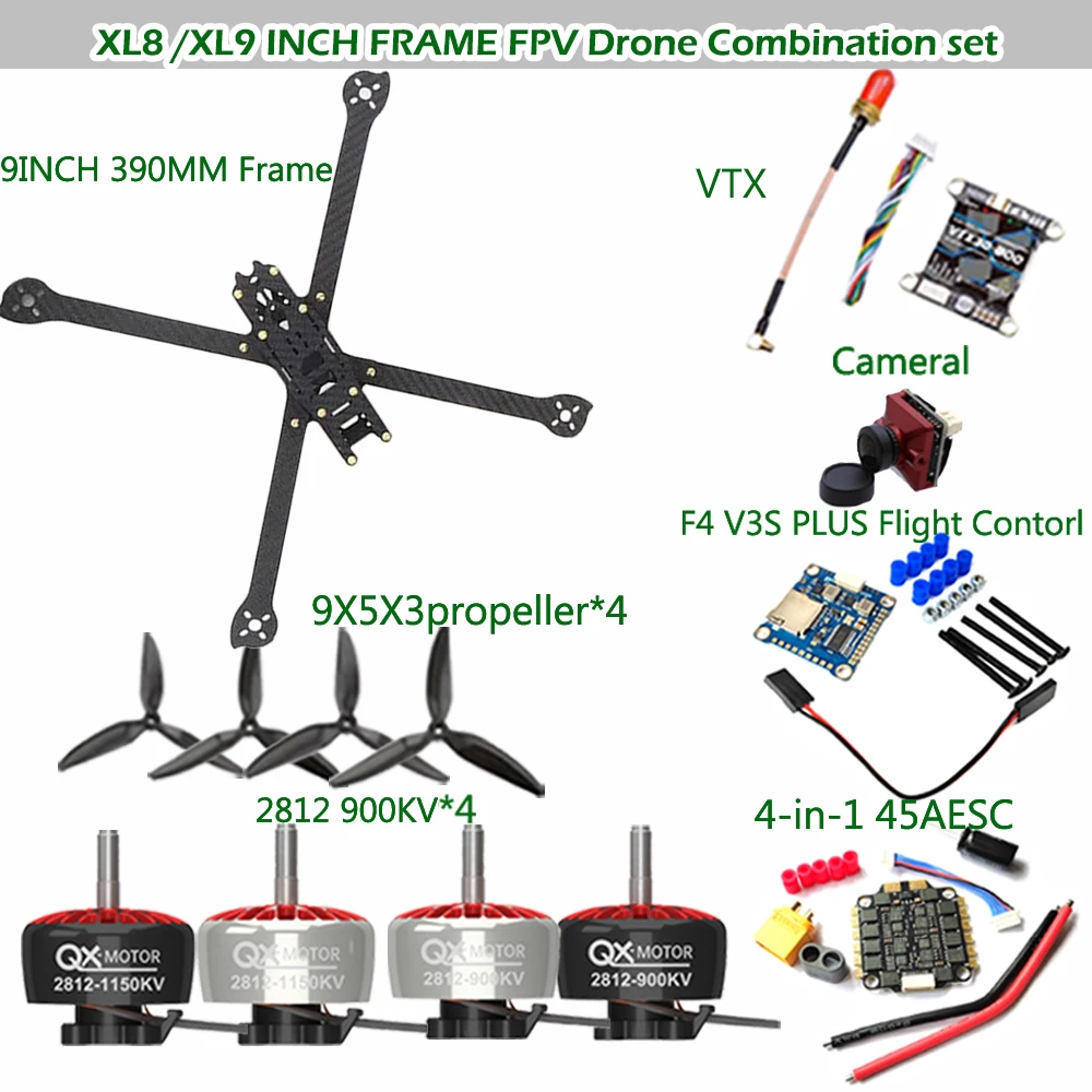 

XL8 / XL9 inch Frame 4* 2812 900KV 1150KV Motor F4 V3S Plus Flight Control HT-8A 4in1 60A ESC For FPV 8"9" Long Range Drone