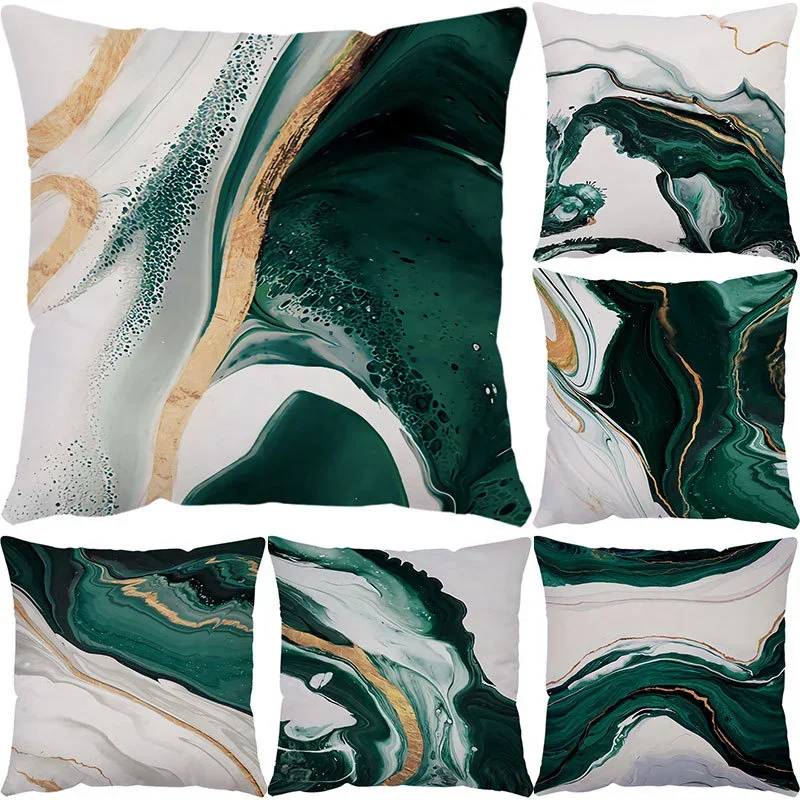 Light luxury aesthetic green marble gilt gold print pillow sleeve Suscat bed car rocking chair decorative pillow sleeve