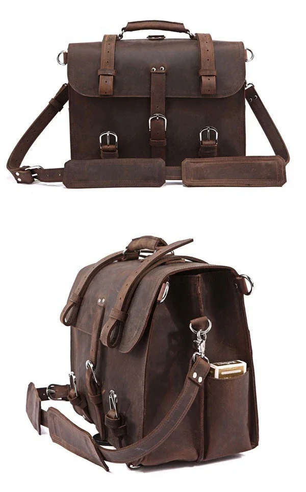 Vintage Crazy Horse หนังผู้ชายกระเป๋าเอกสารธุรกิจกระเป๋าหนังขนาดใหญ่กระเป๋าเอกสารชาย 15.6 "แล็ปท็อปไหล่กระเป๋า Office