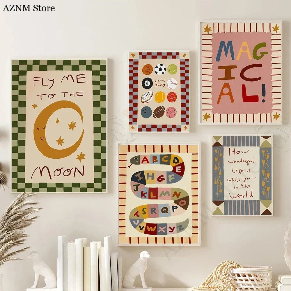 Snake Alphabet Learning Print Nursery Toddler Bedroom Poster Magical Colourful Wall Art Cute Kid's Play Room Home Decor