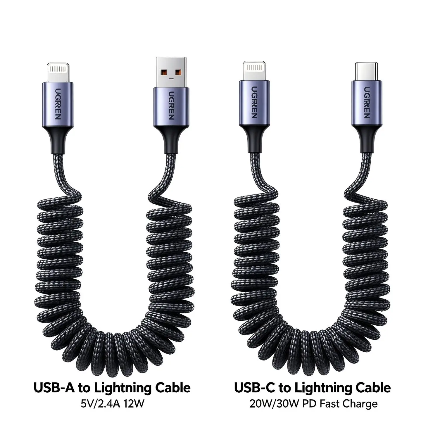 UGREEN MFI – samochodowy kabel USB Lightning z mechanizmem zwijania, obsługujący szybkie ładowanie PD i przesyłanie danych, kompatybilny z Apple iPhone 14, 13 i iPad, ładowarka samochodowa, kabel Carplay, pleciona konstrukcja. — zdjęcie produktu 6