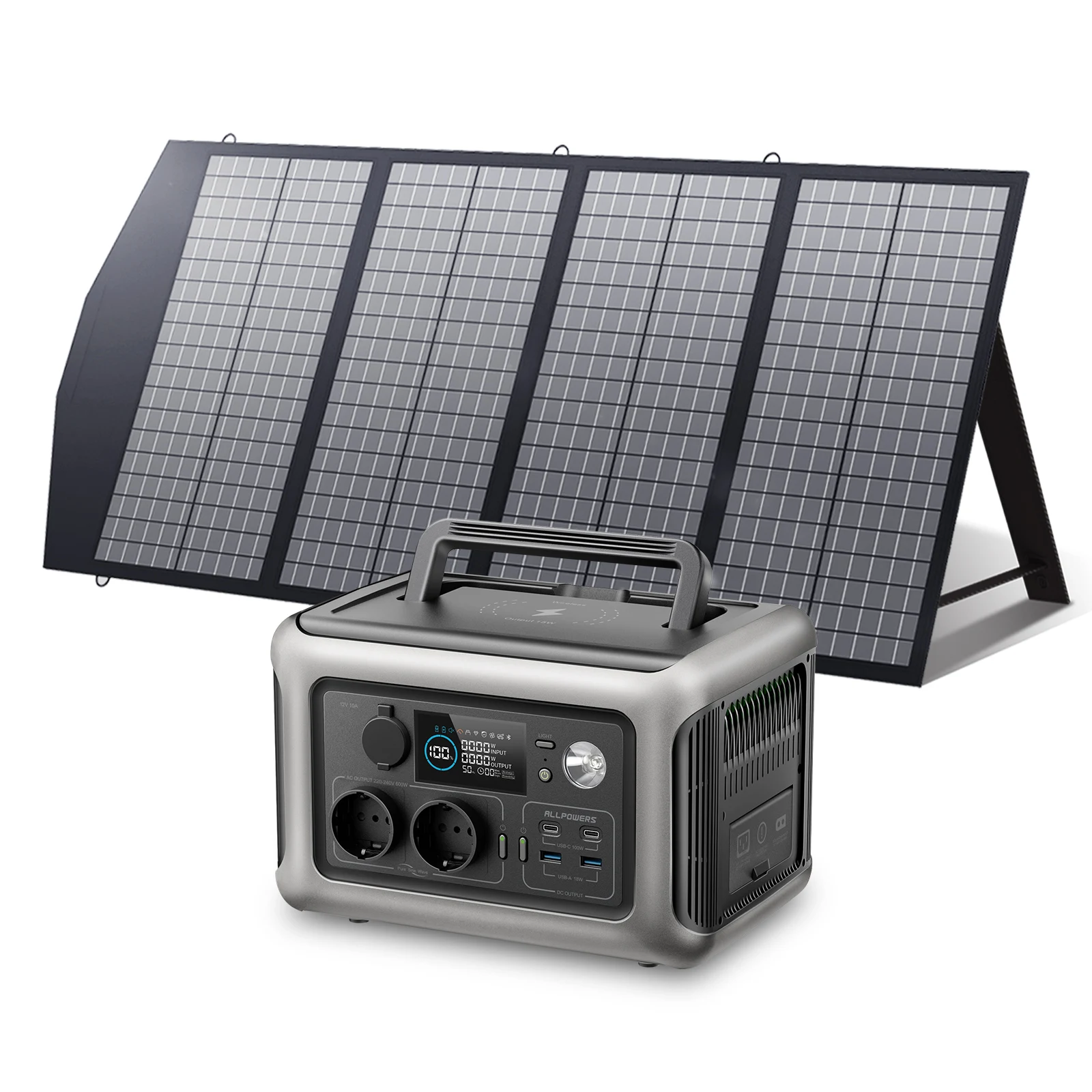 R600 Portable Powerstation with Solarpanel (Optional)，299Wh 600W LiFePO4 Battery for Home