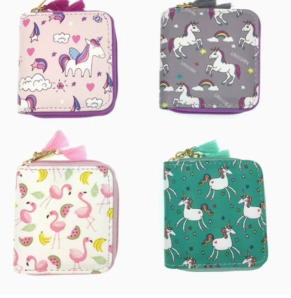 Kawaii Cartoon Unicorn Small Leather Bag Women Coin Purses Short Wallet Girls Purse Card Bags Womens Hand Purses for Ladies Kid
