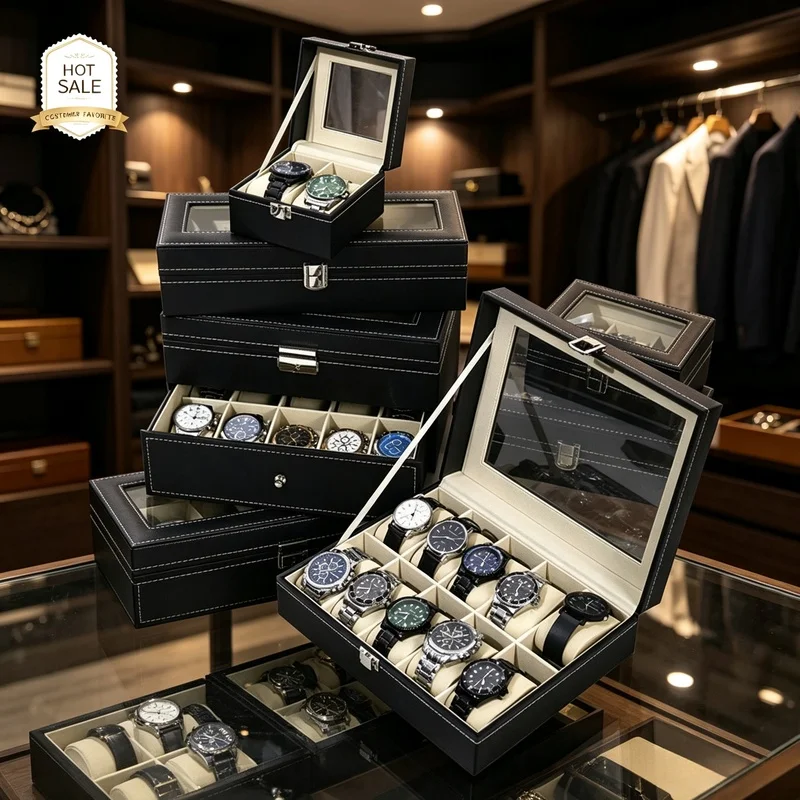3/12 Slots PU Leather Watch Display Box, Wristwatch Storage Organizer Gift Case for Men Wrist Watches Home Jewelry Collection