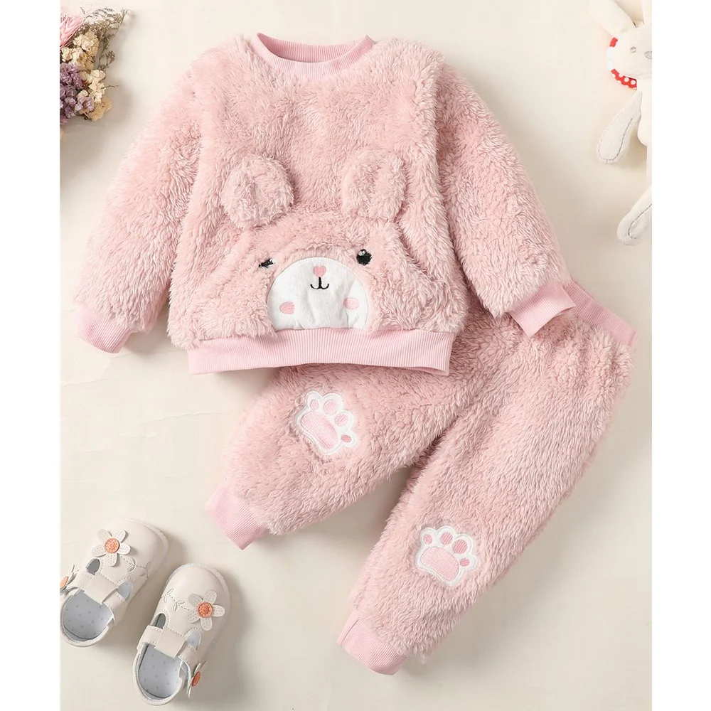 0-3 anni Set di vestiti per bambina carino orso o-collo Top a maniche lunghe + pantaloni spessi autunno inverno abbigliamento caldo vestito per