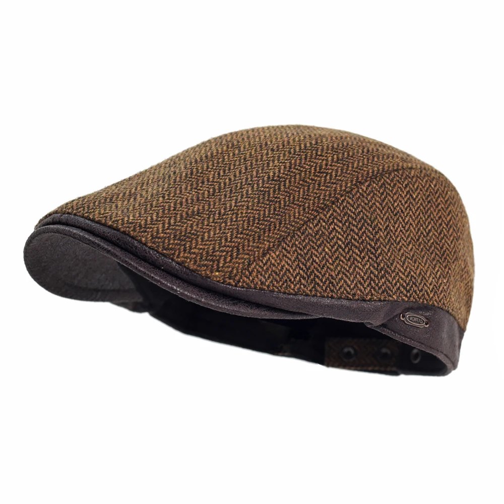 Winter Autumn Newsboy Cap Men Thick Warm Vintage Herringbone Casual Stripe Berets Gatsby Flat Hat Peaked Cap Adjustable