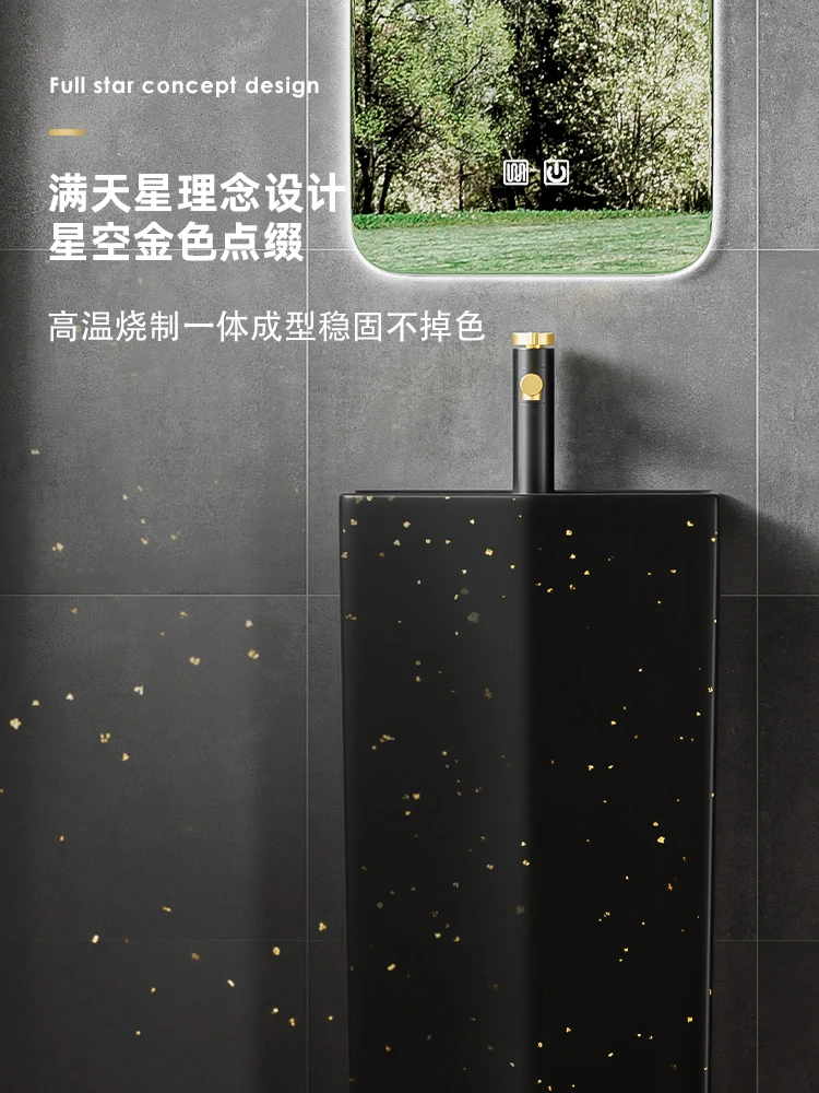 Black Gold Dot Ceramic Pillar Basin Integrated Floor-to-ceiling Hand Wash Pillar Face Wash Outdoor Garden Wash Sink