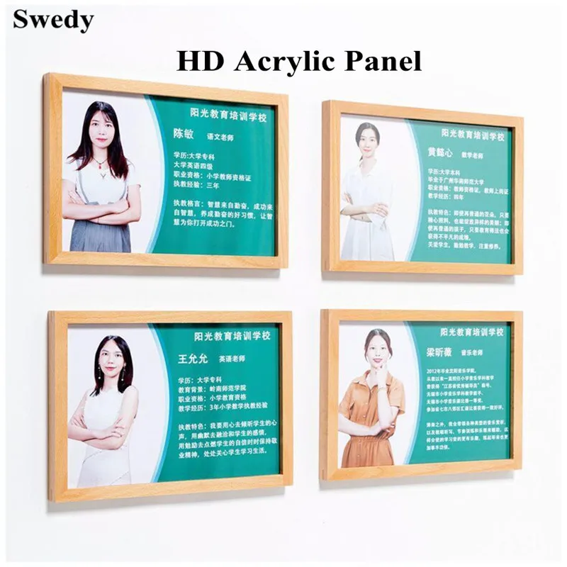 A4 210x297mm Wood Wall Mount Poster Paper Frame Acrylic Sign Holder 8.5x11 Inches No Drilling Menu Holder Photo Picture Frame