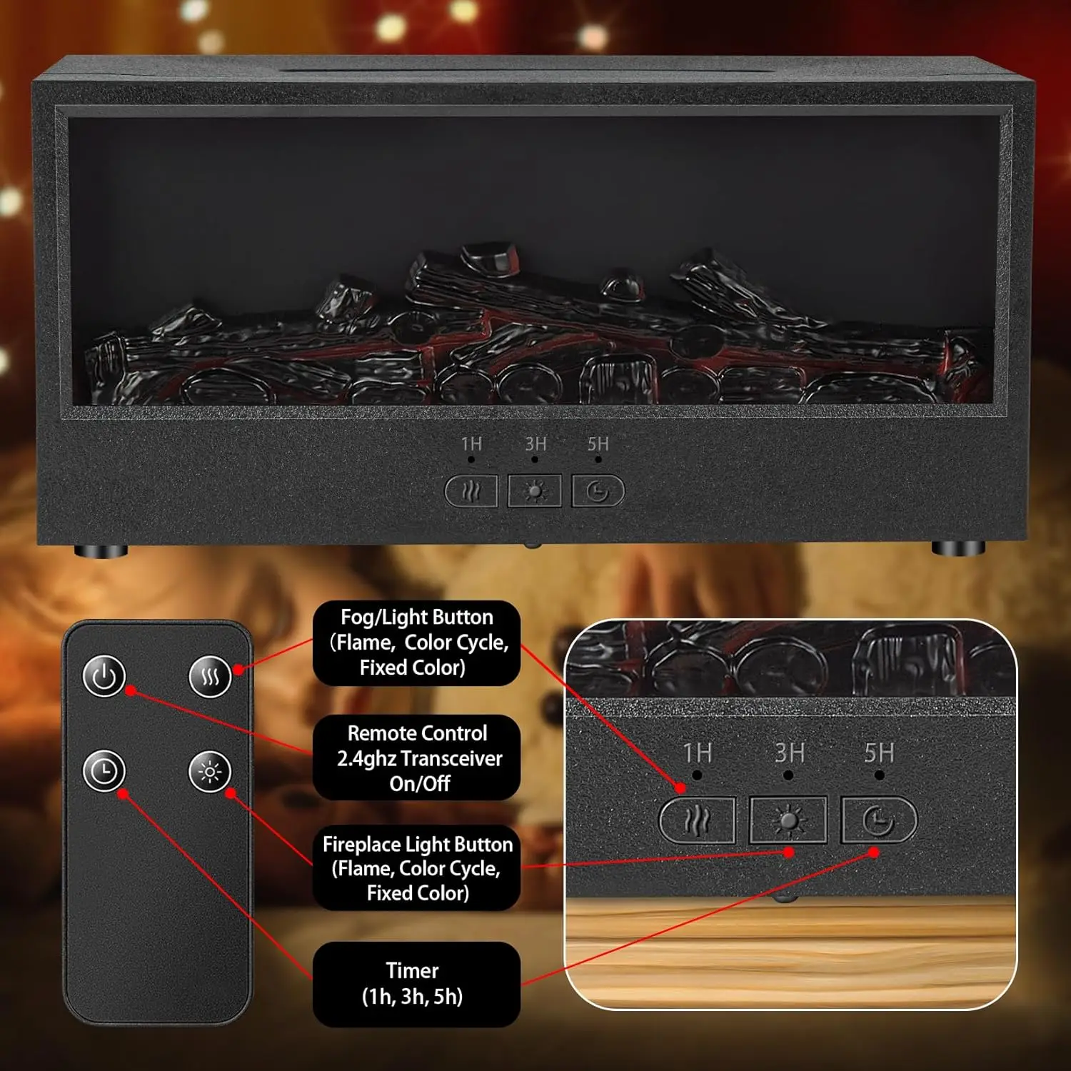 مرطب مدفأة متعدد الوظائف بـ 7 ألوان - منقي هواء، علاج عطري، ضوء ليلي مهدئ للمنزل والمكتب